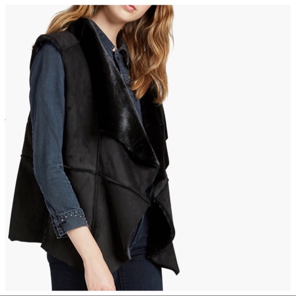 Lucky Brand Faux Suede Shearling Waterfall Vest